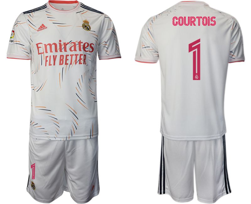 Men 2021-2022 Club Real Madrid home white #1 Adidas Soccer Jerseys->real madrid jersey->Soccer Club Jersey